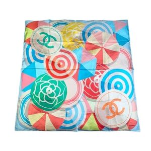 Chanel Multicolor Camellia CC Print Silk Square Scarf